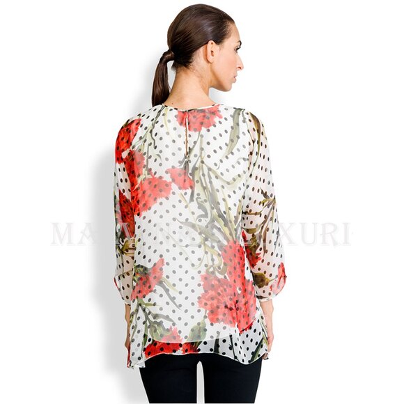 DOLCE & GABBANA BLOUSE CHIFFON POLKA DOT CARNATIONS SILK TOP sz 40 US 4 - Picture 4 of 10